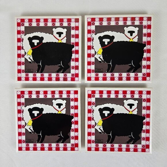 Vintage Action Industries 1984 Sheep Tile Trivets by Linda Morgan Rubber Feet - Picture 1 of 9